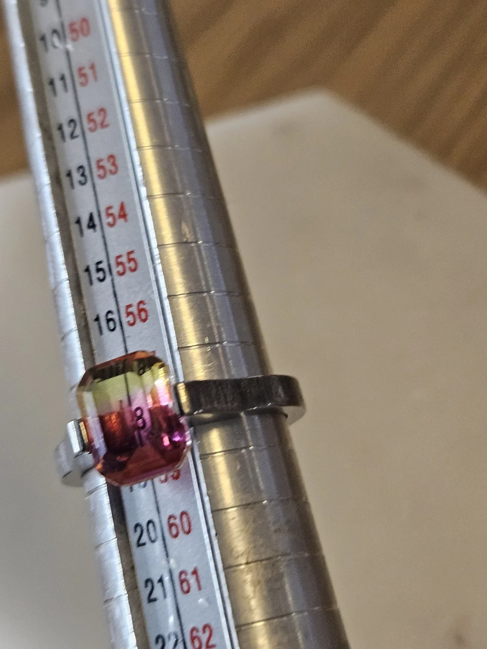 Modernist Stainless Steel Bi-Color Pink Yellow Emerald Cut Ring Size 8.5 Silver
